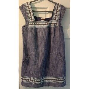 Faherty dress Hailee navy blue jacquard square neck small cap sleeve organic